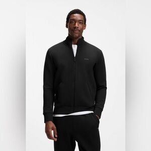HUGO BOSS MEN’S STRETCH-COTTON ZIP-UP SWEATSHIRT WITH LOGO PRINT SIZE XXL
